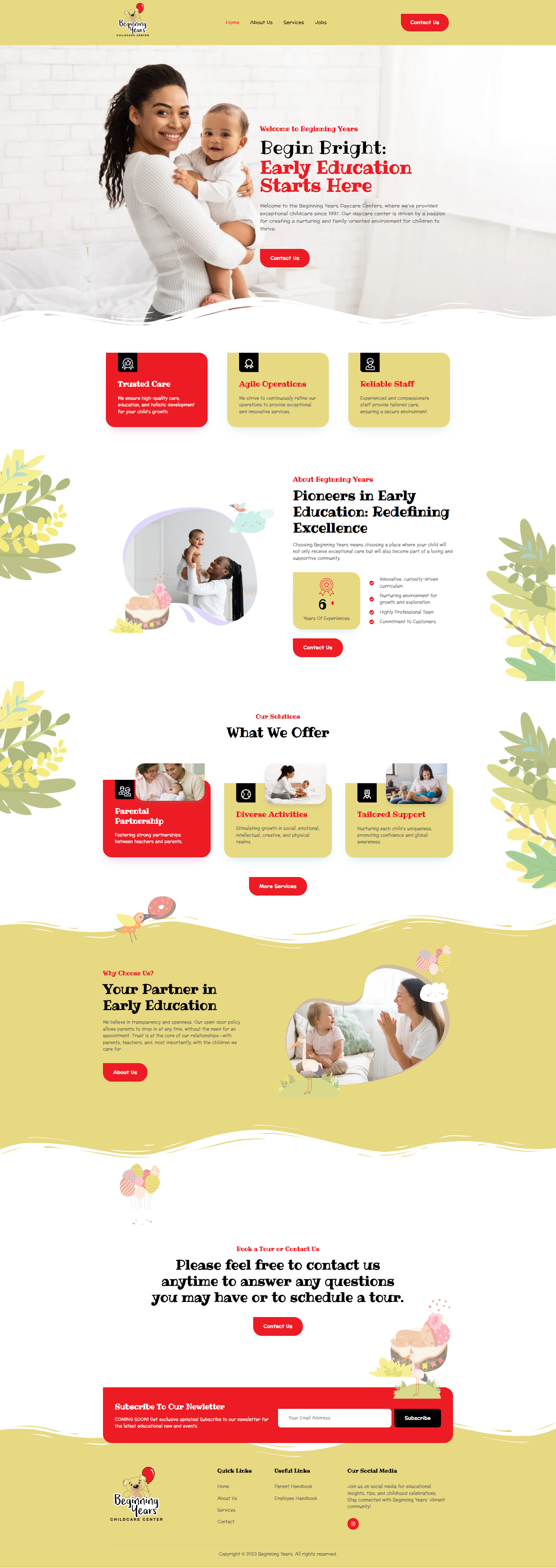 Beginning Years full-page website design