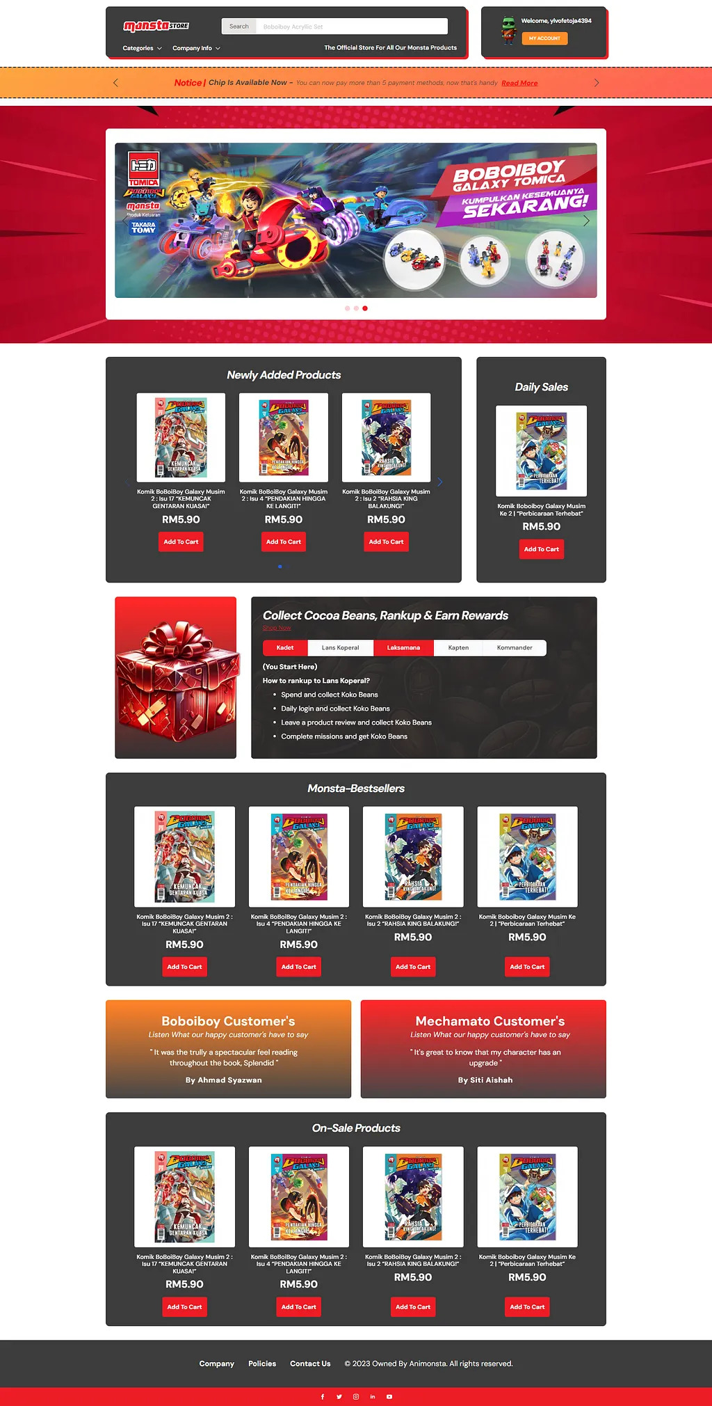Monsta Store full-page design concept
